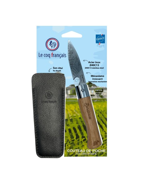 Carte Duo Le Bordelais - Couteau de poche Le Coq Authentique Le Bordelais - manche chêne + étui