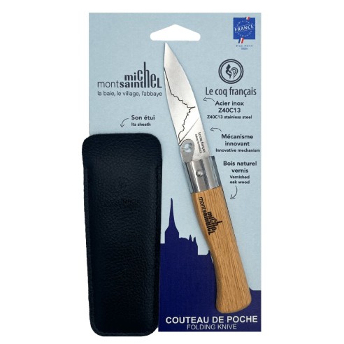 Carte Duo Le Mont Saint-Michel - Couteau de poche Le Coq Authentique Le Mont Saint-Michel - manche chêne + étui