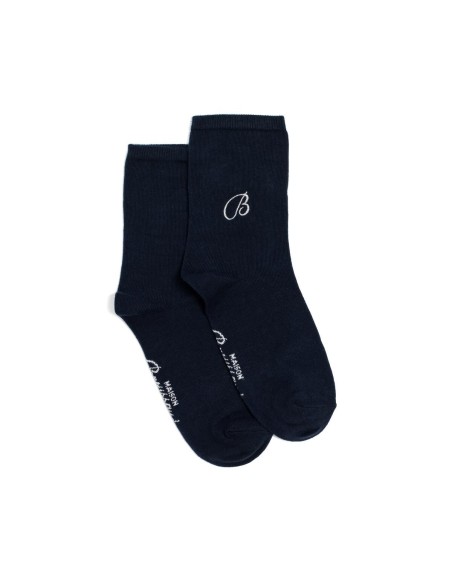 Nos chaussettes femme "Unies" brodées B marine - Maison Broussaud