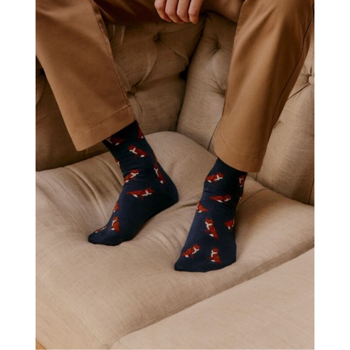 Nos chaussettes homme "Les Renards" marine - Maison Broussaud