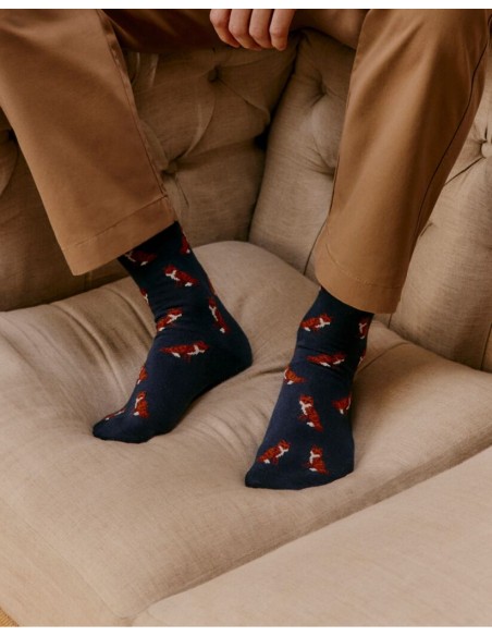 Nos chaussettes homme "Les Renards" marine - Maison Broussaud
