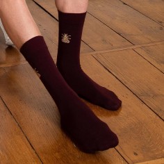 Chaussettes bordeaux et dorées motif abeille - Collection Napoléon 2