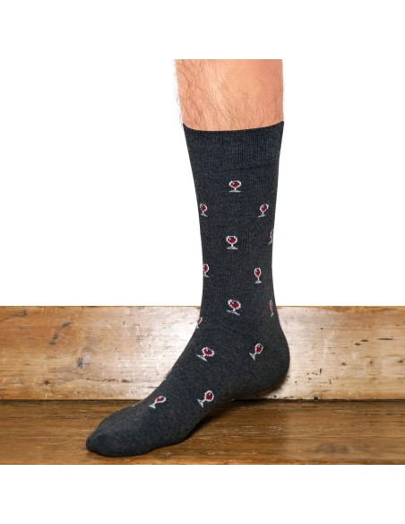 Nos chaussettes "Les épicuriens" gris/bordeaux - Maison Broussaud