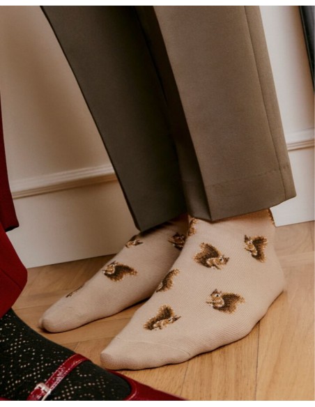 Nos chaussettes homme "Les Ecureuils" écru - Maison Broussaud