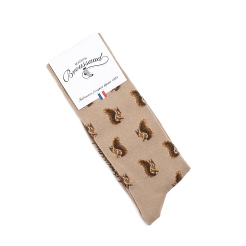 Nos chaussettes homme "Les Ecureuils" écru - Maison Broussaud