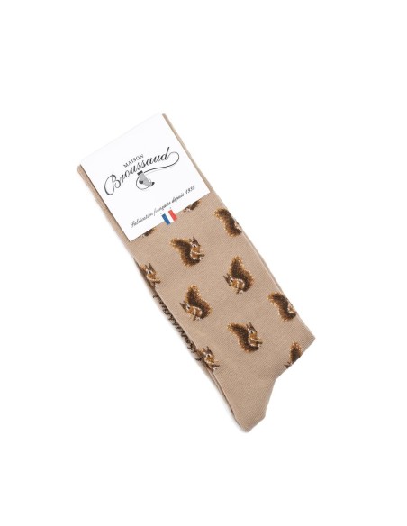 Nos chaussettes homme "Les Ecureuils" écru - Maison Broussaud
