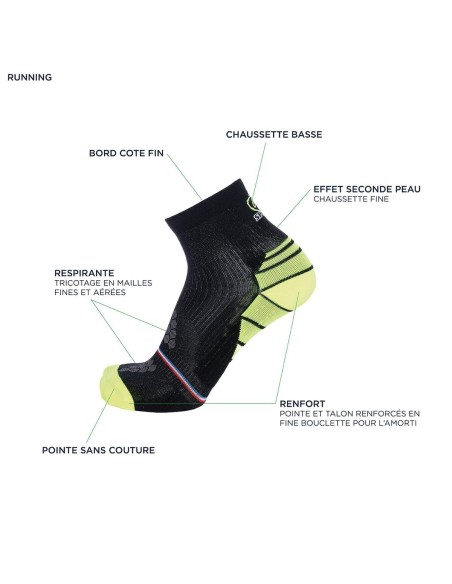 Nos chaussettes de running coloris noir/jaune - Maison Broussaud