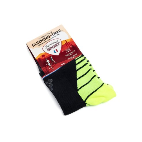 Nos chaussettes de running coloris noir/jaune - Maison Broussaud