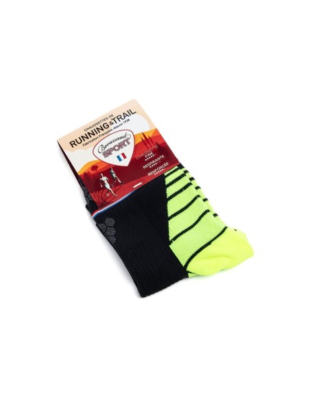 Nos chaussettes de running coloris noir/jaune - Maison Broussaud