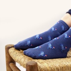 Nos mi-chaussettes enfant "Les coqs" bleu - Maison Broussaud