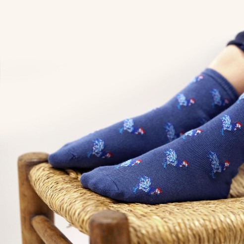 Nos mi-chaussettes enfant "Les coqs" bleu - Maison Broussaud