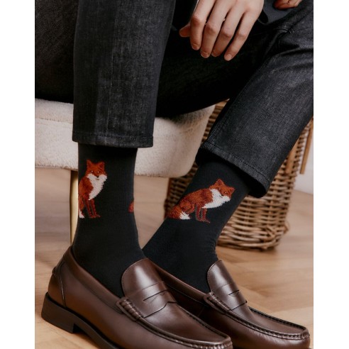 Nos chaussettes homme "Renard" noir - Maison Broussaud