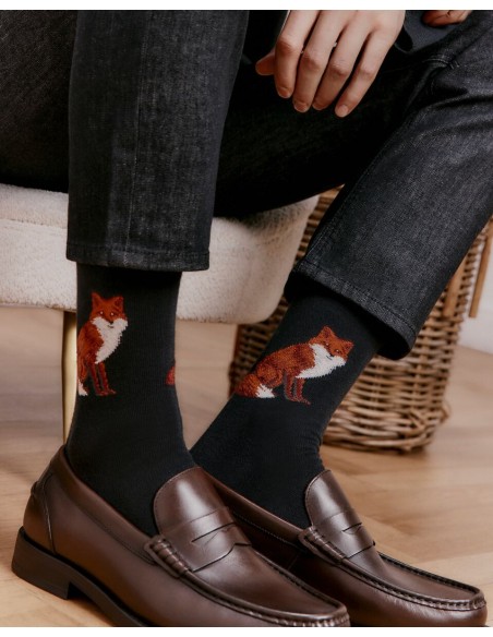 Nos chaussettes homme "Renard" noir - Maison Broussaud