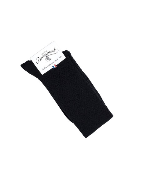 Les seigaiha - chaussettes femme - laine mérinos noir - Maison Broussaud