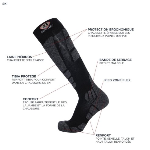 Nos chaussettes de ski coloris noir/gris - Maison Broussaud