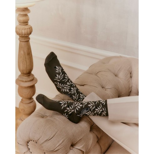 Nos chaussettes femme "Oiseau" kaki - Maison Broussaud