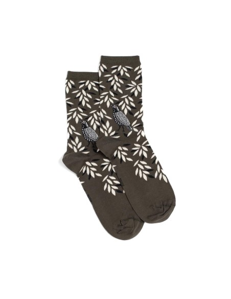Nos chaussettes femme "Oiseau" kaki - Maison Broussaud