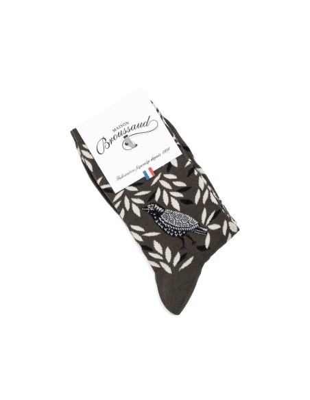 Nos chaussettes femme "Oiseau" kaki - Maison Broussaud