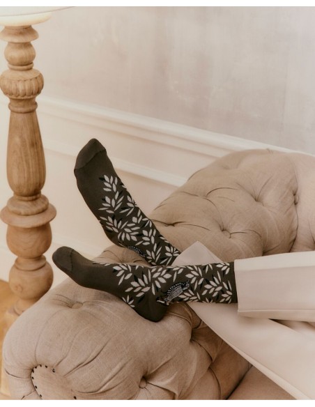 Nos chaussettes femme "Oiseau" kaki - Maison Broussaud