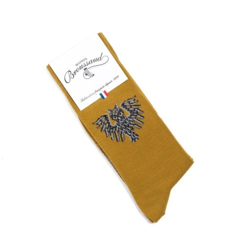 Nos chaussettes homme "Les Hiboux" olive - Maison Broussaud