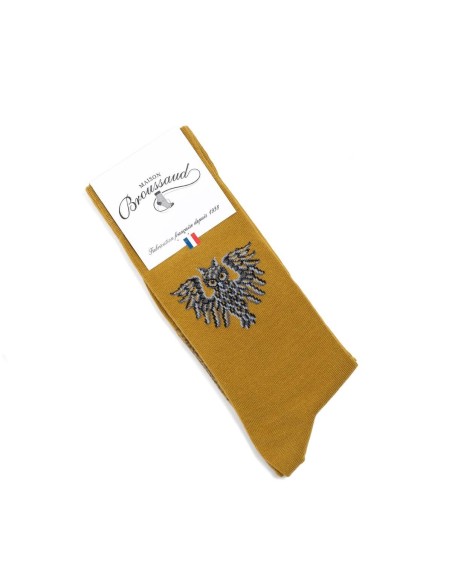 Nos chaussettes homme "Les Hiboux" olive - Maison Broussaud