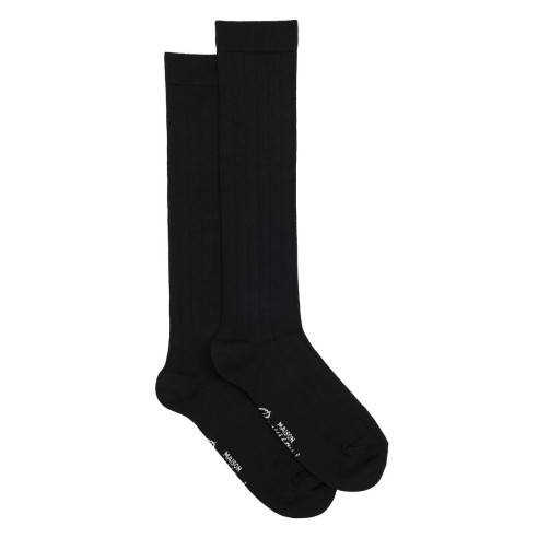 Les côtes - chaussettes homme - laine mérinos noir - Maison Broussaud