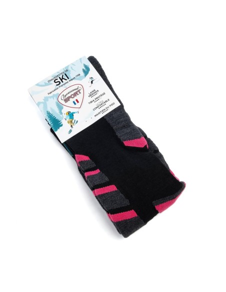 Nos chaussettes de ski coloris noir/gris/rose - Maison Broussaud