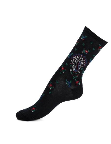 Nos chaussettes femme "Les Paons" noir - Maison Broussaud