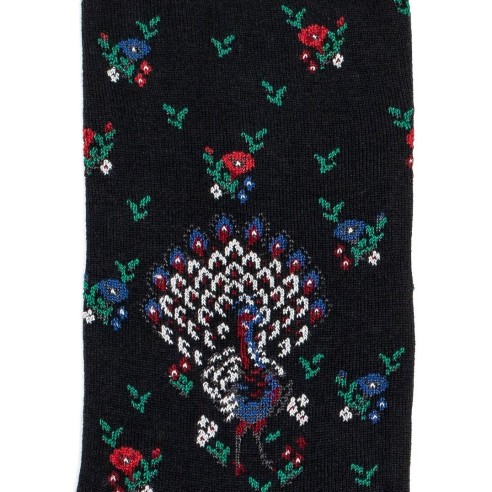 Nos chaussettes femme "Les Paons" noir - Maison Broussaud