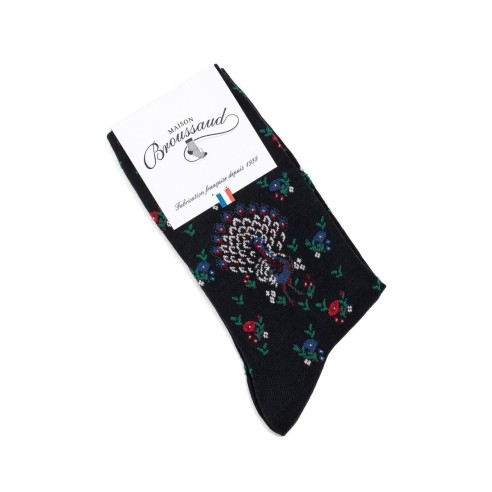 Nos chaussettes femme "Les Paons" noir - Maison Broussaud