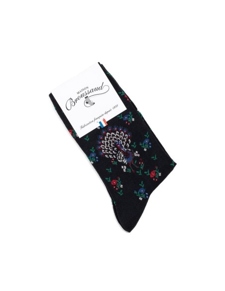 Nos chaussettes femme "Les Paons" noir - Maison Broussaud