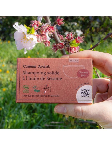 Shampoing solide cheveux gras à l'huile de sésame