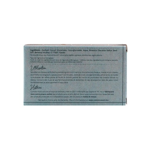 Shampoing solide cheveux blonds blancs aux pigments bleu Ultramarine