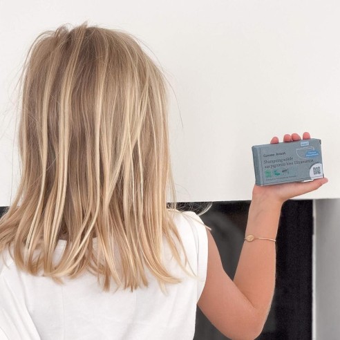 Shampoing solide cheveux blonds blancs aux pigments bleu Ultramarine