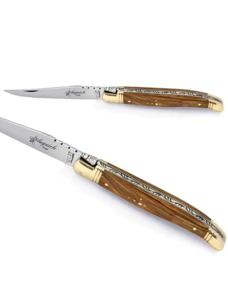 Couteau laguiole manche en bois d'olivier et mitres en laiton
