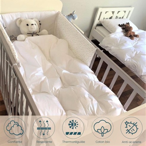 Couette duvet bébé coton bio 80x120 cm 90% duvet neuf canard
