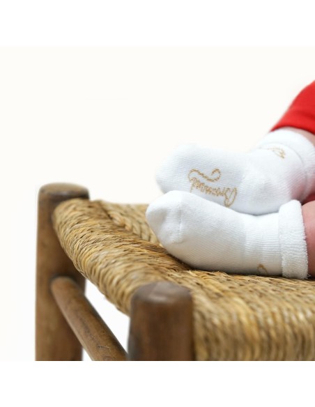 Nos chaussettes bébé "Les Bottons" blanc/or - Maison Broussaud