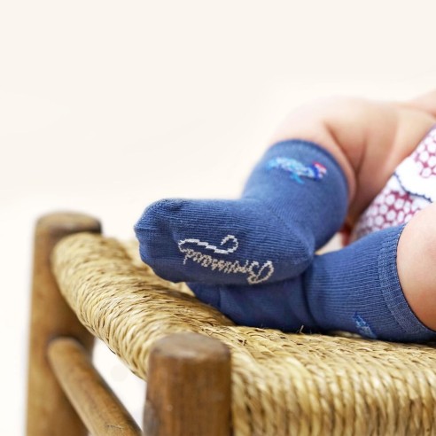 Les mi-chaussettes bébé "Les Coqs" bleu - Maison Broussaud