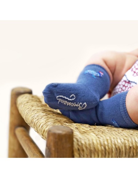 Les mi-chaussettes bébé "Les Coqs" bleu - Maison Broussaud