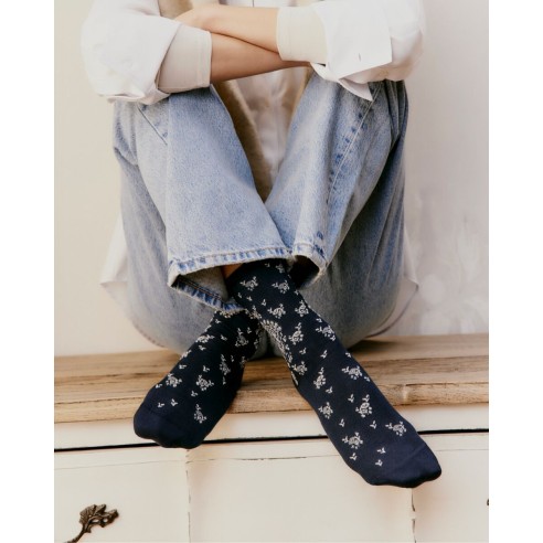 Nos chaussettes femme "Les Paons" marine - Maison Broussaud