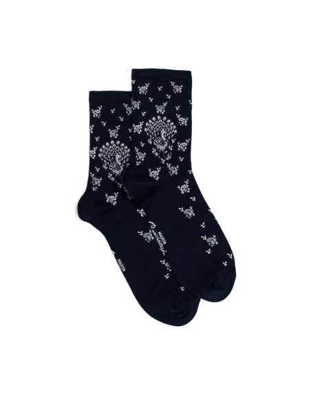 Nos chaussettes femme "Les Paons" marine - Maison Broussaud
