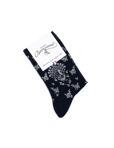 Nos chaussettes femme "Les Paons" marine - Maison Broussaud